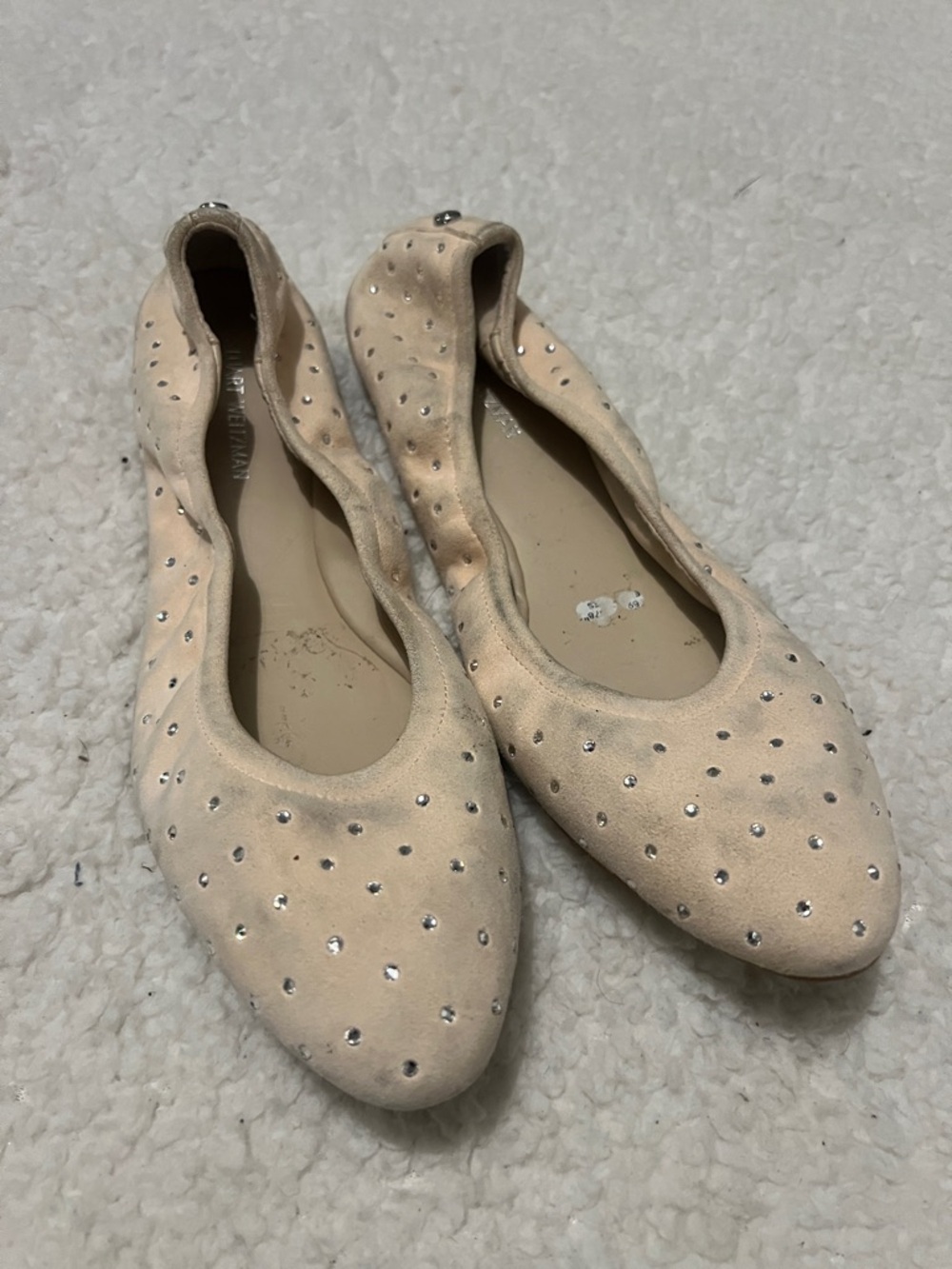 Stuart Weitzman Beige Rhinestone Ballet Flats